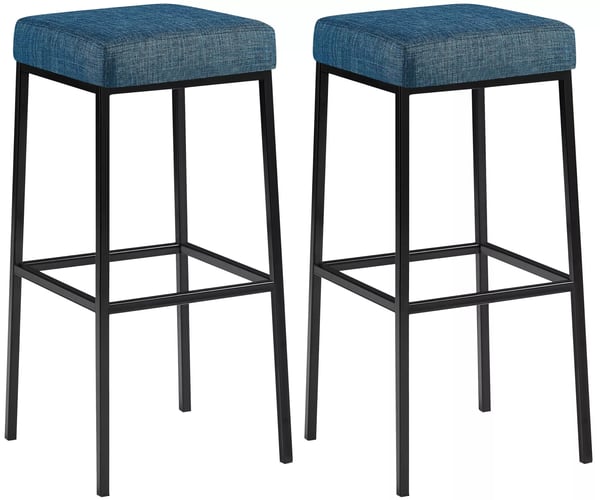 Set med 2 Montreal Barstolar i Tyg - Blå, Metallram, 78 cm Höjd