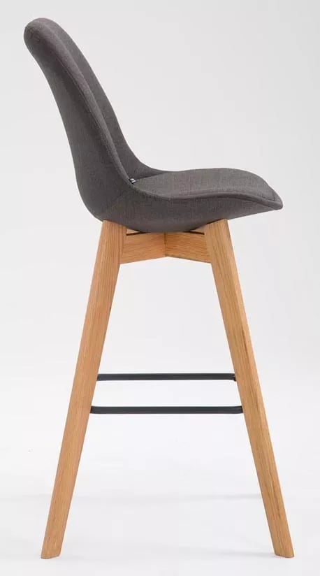 Set med 2 Metz Barstolar, Mörkgrå Tygsits, Ben i Ek, 76 cm Sitthöjd
