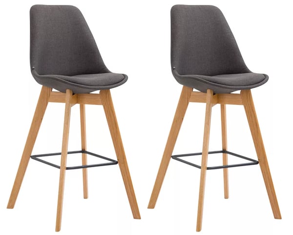 Set med 2 Metz Barstolar, Mörkgrå Tygsits, Ben i Ek, 76 cm Sitthöjd