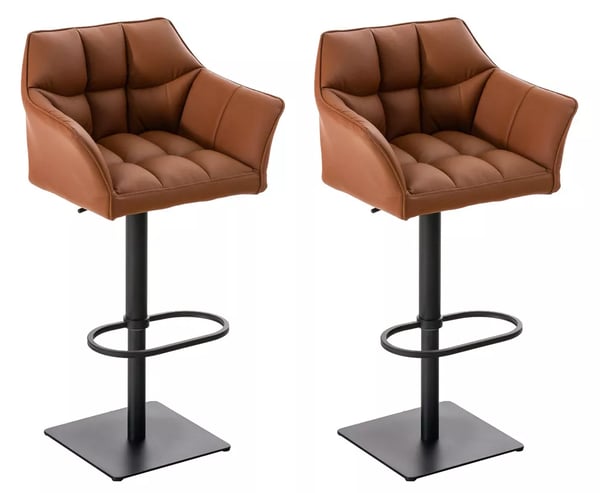 Set med 2 Damaso Barstolar, Ljusbrunt Konstläder med Metallställ, Justerbar Höjd Svängbar Sittplats Set med 2 Damaso Barstolar, Ljusbrunt Konstläder med Metallställ, Justerbar Höjd Svängbar Sittplats