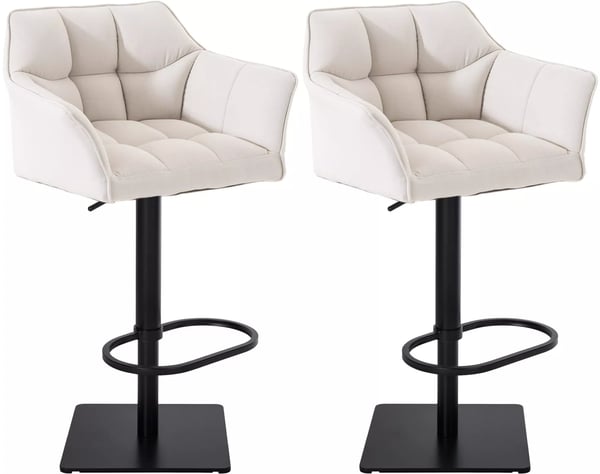 Set med 2 vita barstolar i tyg med metallramar, oändligt höjdjusterbara och svängfunktion Set med 2 vita barstolar i tyg med metallramar, oändligt höjdjusterbara och svängfunktion