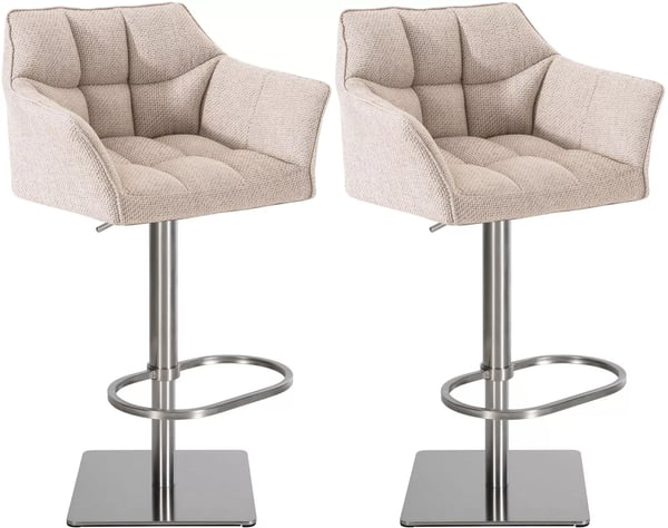 Set med 2 Damaso Barstolar i Elfenbensfärgat Tyg med Metallställ, Höjdjusterbara & Svängbara