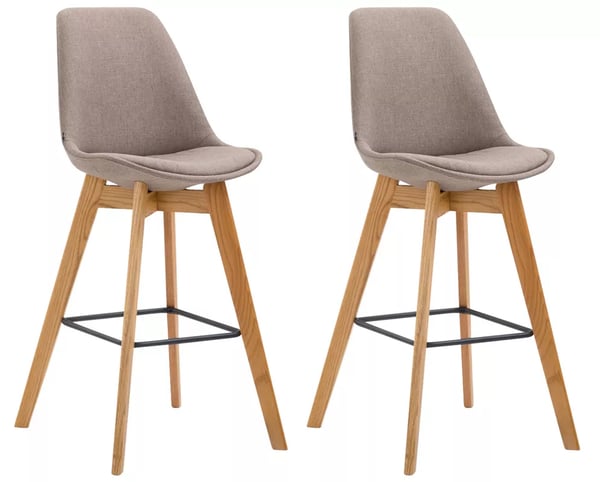 Set med 2 Metz Taupe Barstolar i Tyg med Trästomme Set med 2 Metz Taupe Barstolar i Tyg med Trästomme
