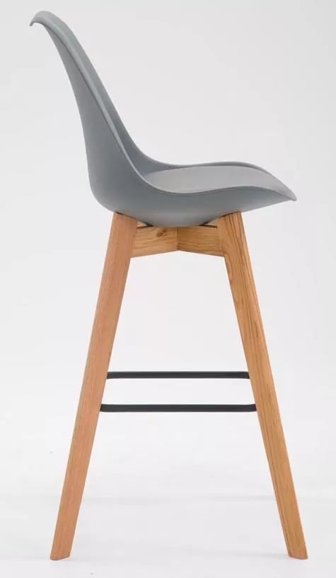 Set med 2 Metz Barstolar - Grå Plast sits, Trästomme, 76cm Sitthöjd