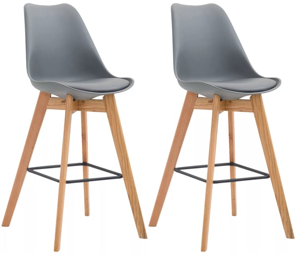 Set med 2 Metz Barstolar - Grå Plast sits, Trästomme, 76cm Sitthöjd