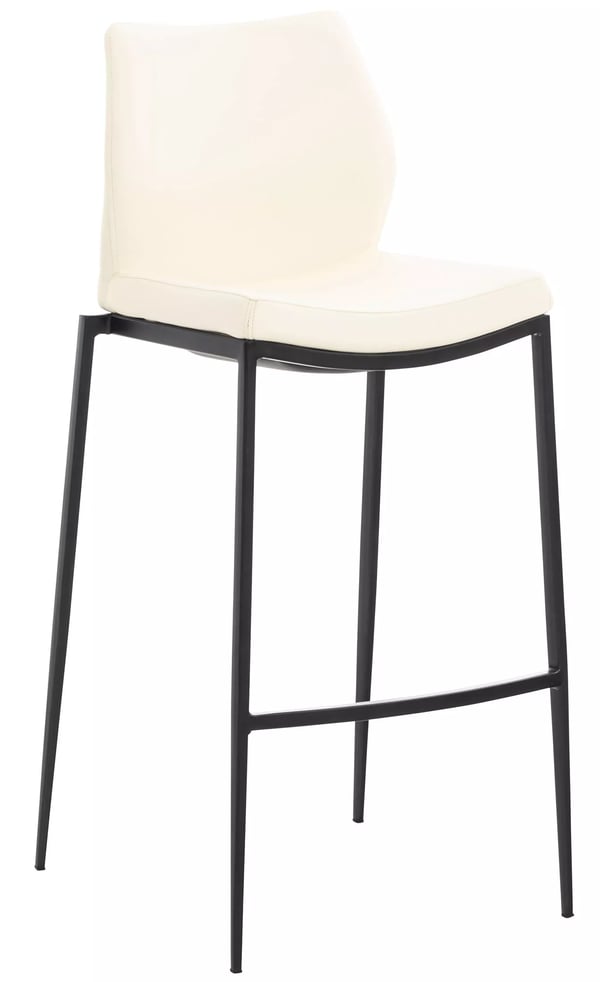 Barstol i gräddfärgat konstläder med metallram, stapelbar, ergonomiskt ryggstöd och fotstöd