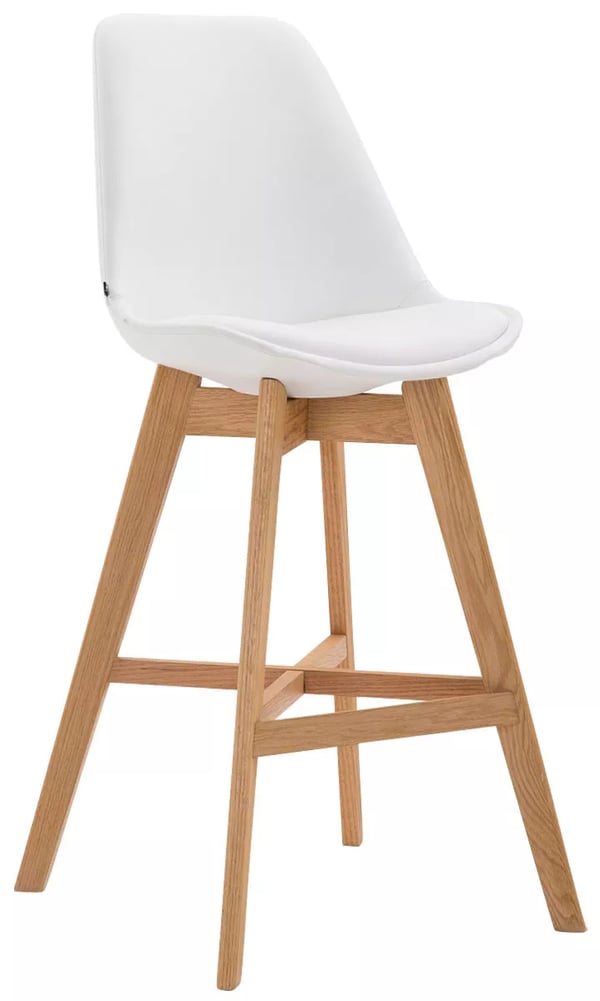 Set med 2 Cannes Barstolar - Vit Konstläder, Träram, 76cm Sitthöjd