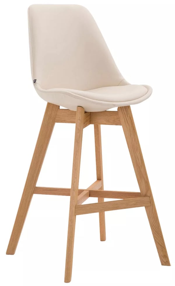 Set med 2 Cannes Barstolar - Krämigt Konstläder, Trästomme, Ergonomisk Design, 112cm Höjd