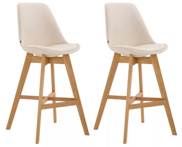 Set med 2 Cannes Barstolar - Krämigt Konstläder, Trästomme, Ergonomisk Design, 112cm Höjd