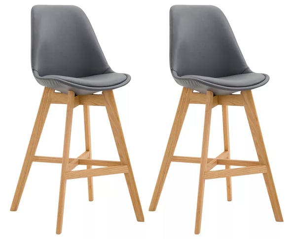 Set med 2 grå barstolar i konstläder med träram och fotstöd - Cannes Collection Set med 2 grå barstolar i konstläder med träram och fotstöd - Cannes Collection