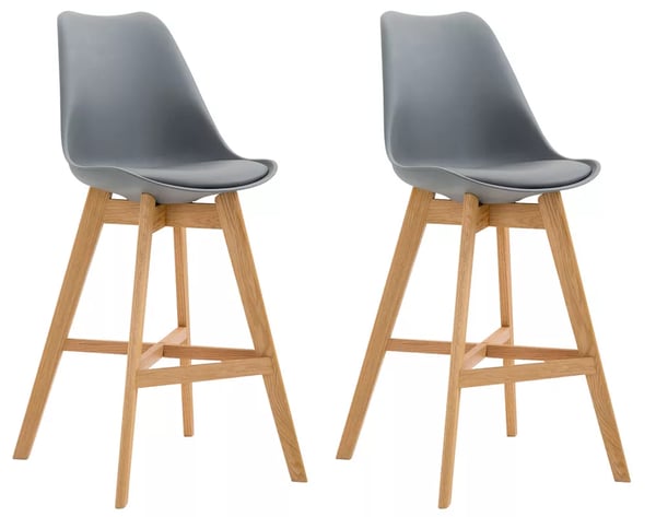 Set med 2 Cannes barstolar - Naturlig finish plast sits med träram i ek, grå