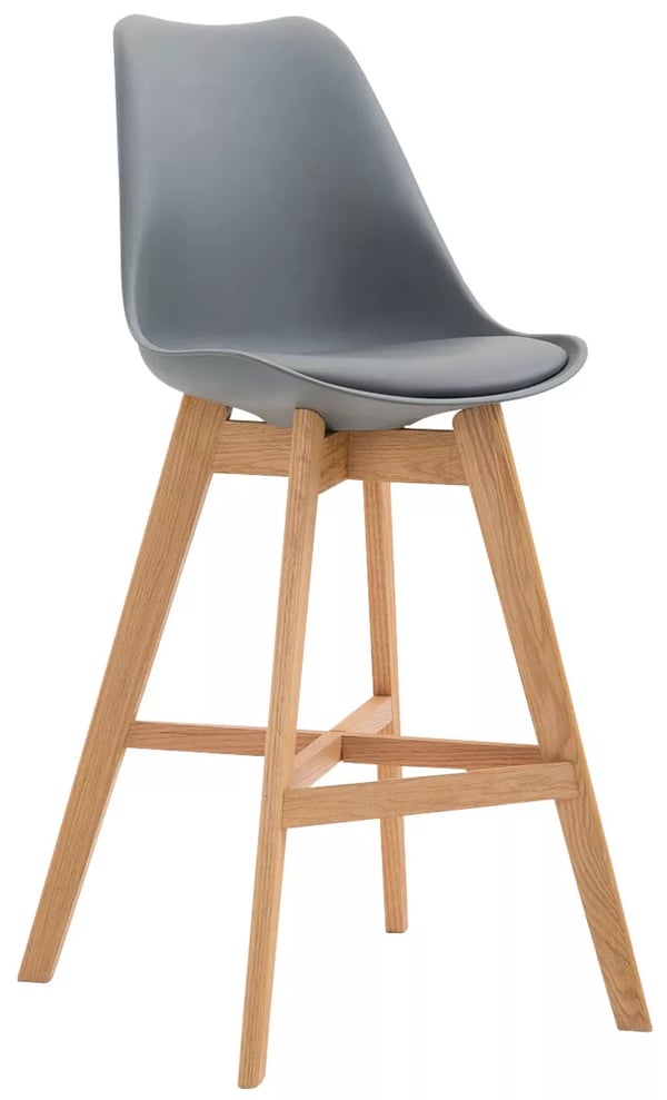 Set med 2 Cannes barstolar - Naturlig finish plast sits med träram i ek, grå
