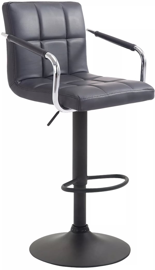 Lucy V2 Svart Barstol med Fotstöd och 360° Svängbar, Justerbar Höjd, Konstläder - Svart, Metallfot