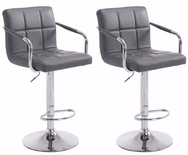 Set med 2 Lucy V2 Grå Barstolar i Konstläder med Metallram, 360 Svängbar och Justerbar Höjd, Modern Design