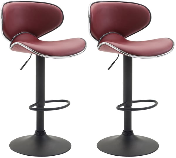 Set med 2 Las Vegas V2 barstolar, Bordeaux konstläder, metallram i kromlook
