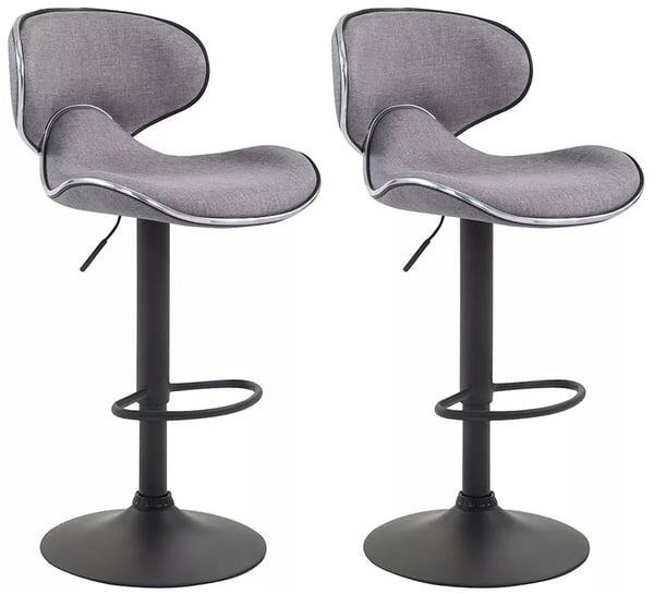 Set med 2 ljusgråa barstolar i tyg med kromfärgad metallram - Justerbar höjd & fotstöd