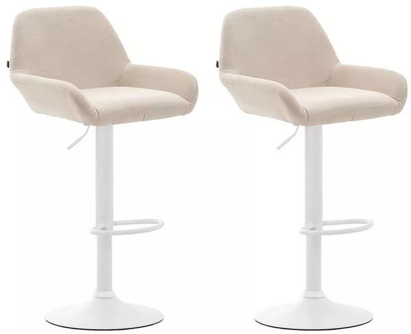 Set med 2 gräddfärgade barstolar i tyg med kromfärgad metallram