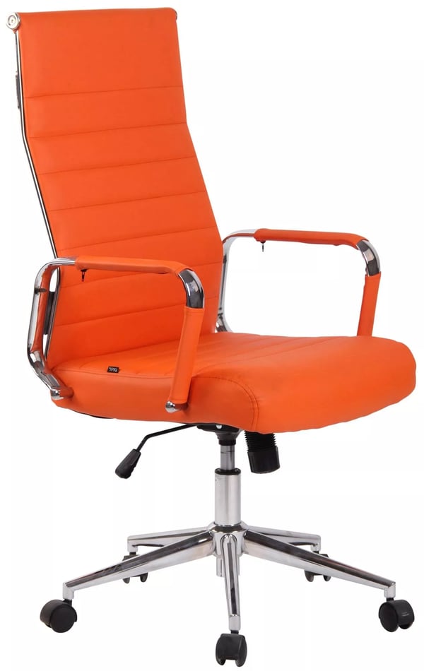 Orange kontorstol i kunstlæder Kolumbus med metalstel i krom-look