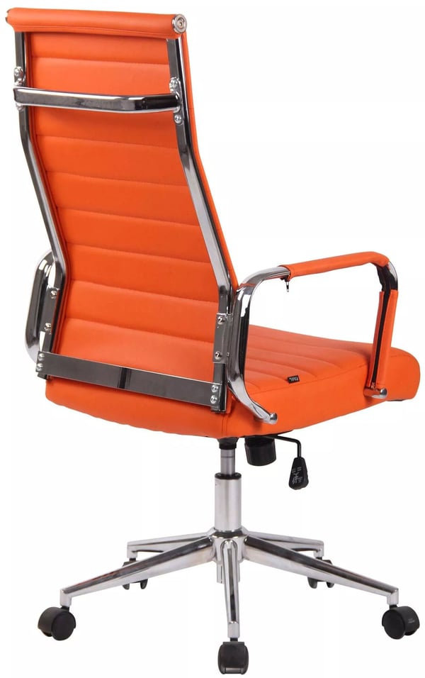 Orange kontorstol i kunstlæder Kolumbus med metalstel i krom-look