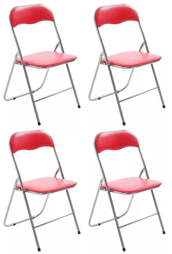 Set med 4 fällbara stolar Felix, röd/silver, sits i konstläder (PVC), metallram