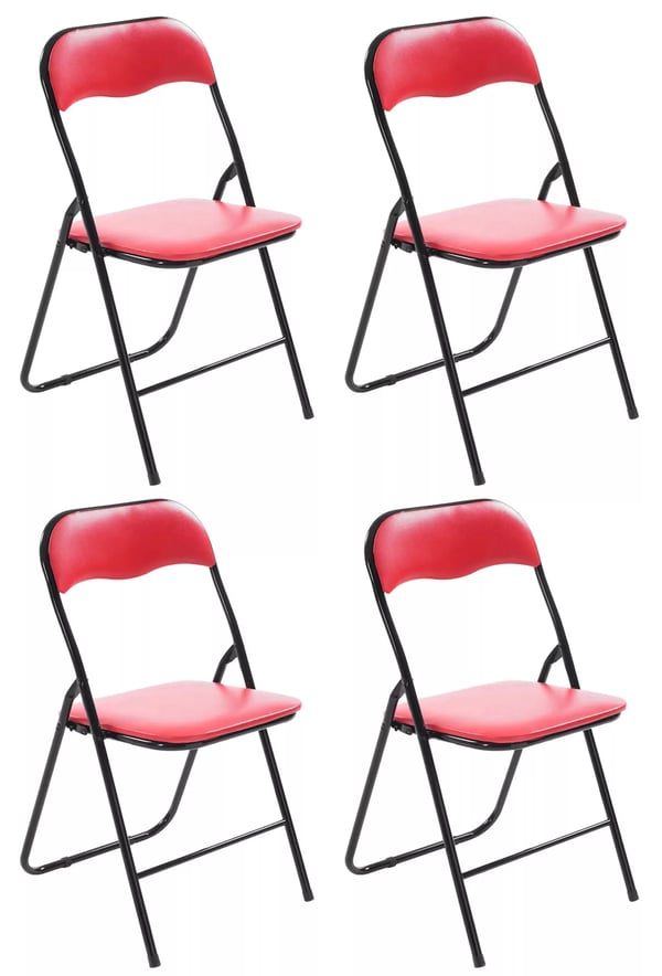 Set med 4 fällbara stolar med metallram - röd/svart konstläder, lättskött