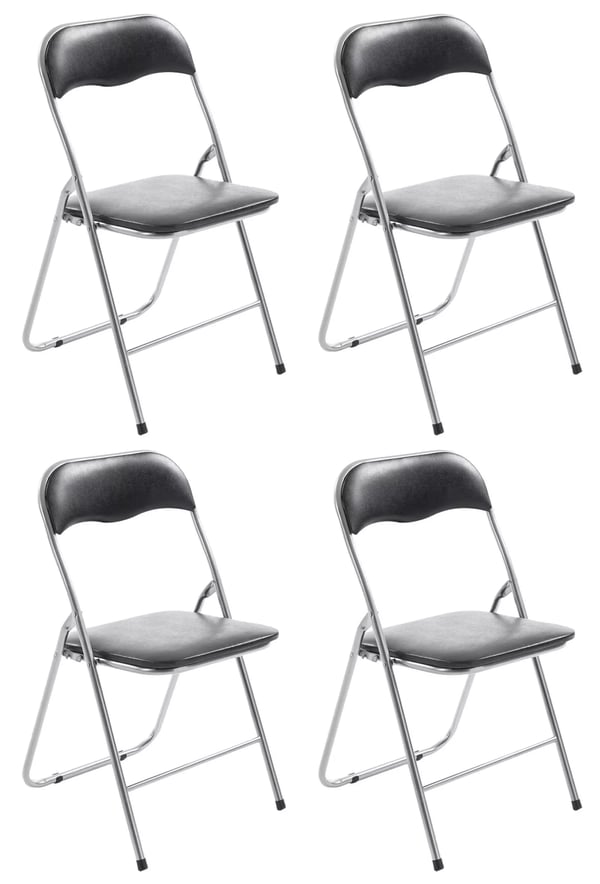 Set med 4 fällbara stolar Felix - Svart/Silver konstläder (PVC) med metallram