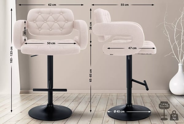 Beige stof justerbar barstol med metalramme - Dublin kollektionen