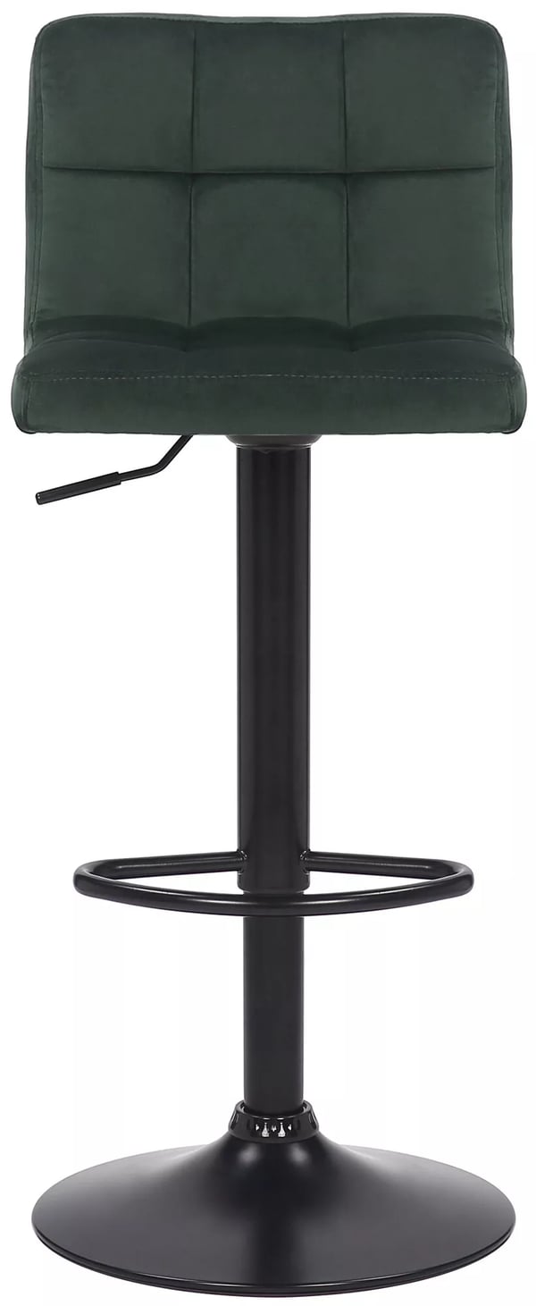 Sæt med 2 Feni grønne fløjlsbarstole med fodstøtte - mat sort metalbase (40x40x85 cm)