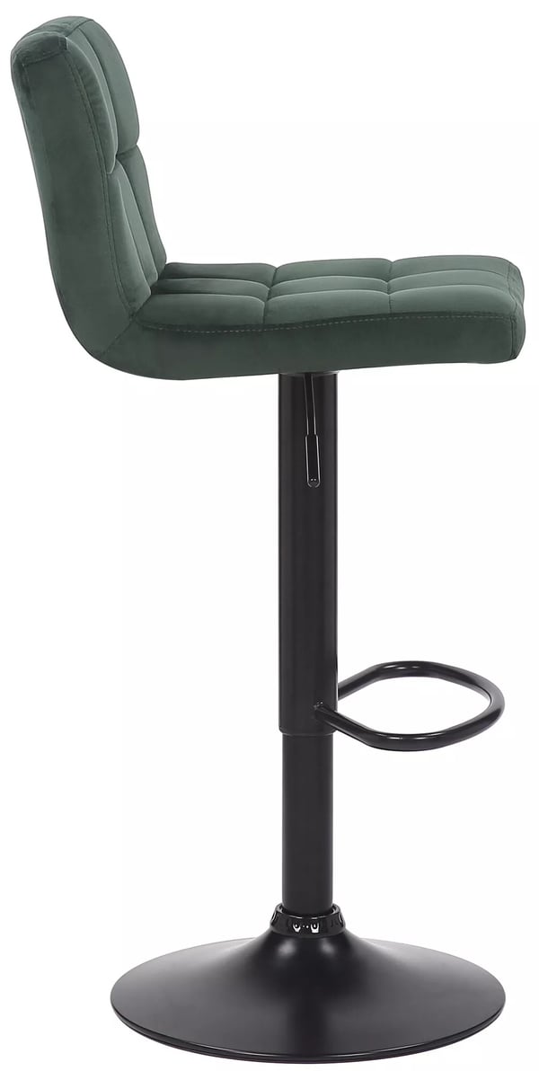 Sæt med 2 Feni grønne fløjlsbarstole med fodstøtte - mat sort metalbase (40x40x85 cm)