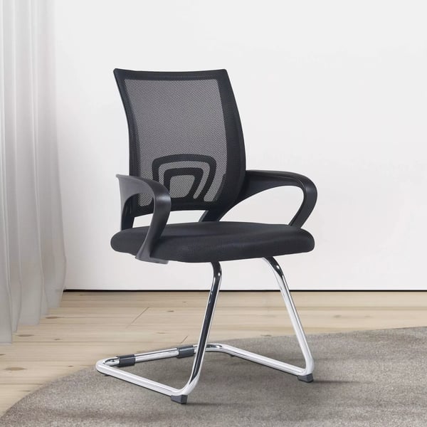 Sæt med 2 sorte stof Eureka Cantilever stole med krom-look metalramme