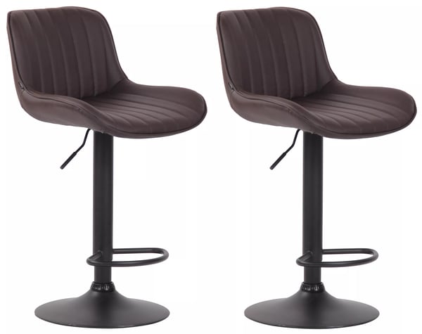 Set med 2 bruna barstolar i konstläder med metallställ