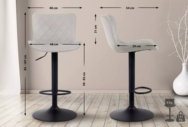 Emma baarituoli, sametti, kerma, metallirunko