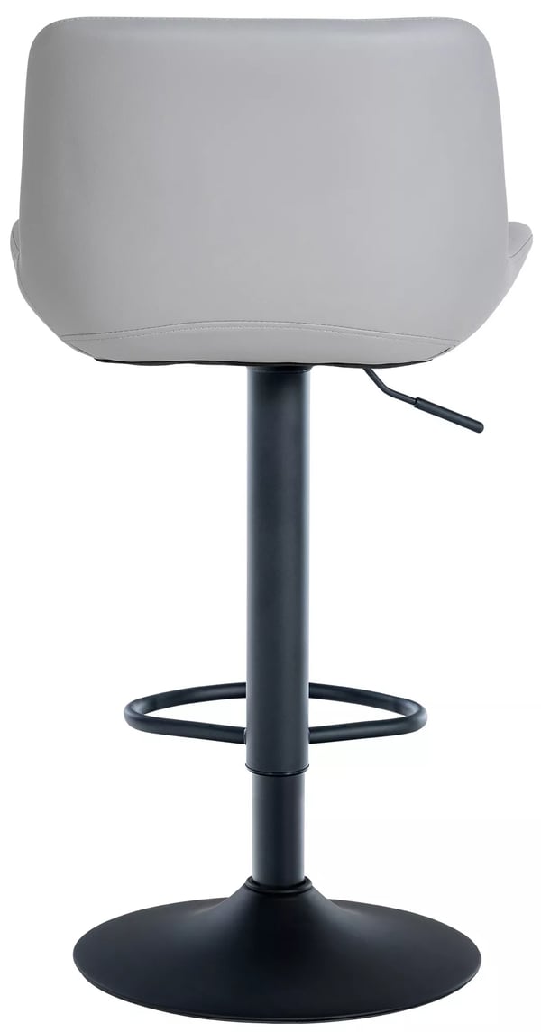 Grey Bar Stool with Metal Rack, Upholstered Seat and Faux Leather