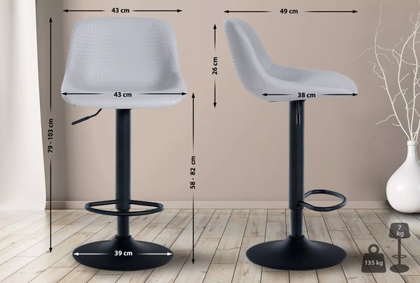 Grå Loft Barstol i Kunstlæder med Metalstel