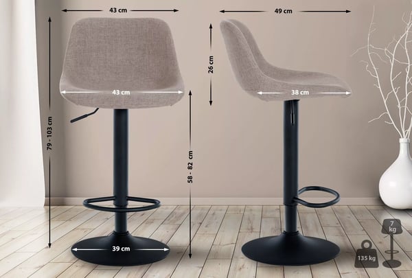 Loft Barstol Taupe Stof Metal Justerbar Drejbar Fodstøtte