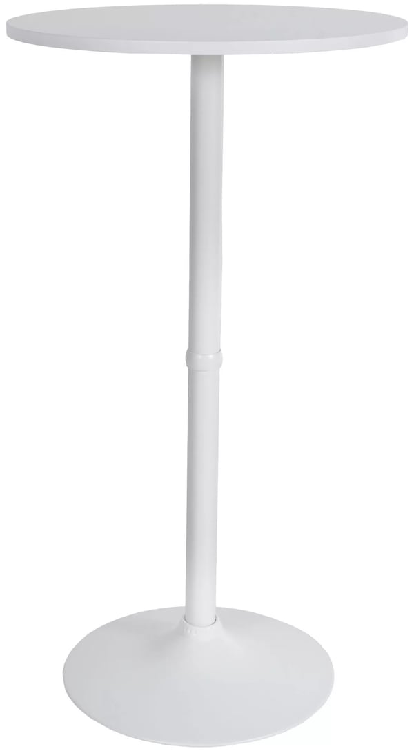 Rundt barbord - 60 cm diameter, hvid træplade, krom metalfod