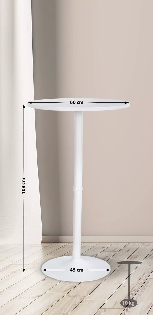Rundt barbord - 60 cm diameter, hvid træplade, krom metalfod