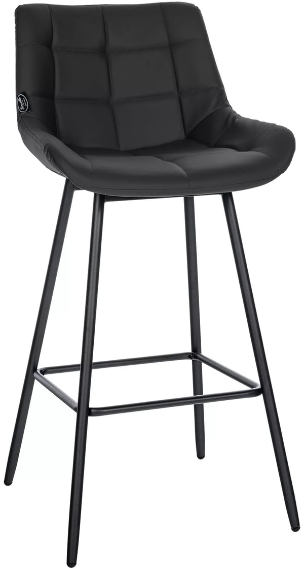 Weston Barstol i svart metall med konstläder, quiltat mönster och fotstöd
