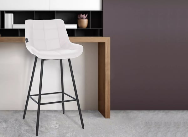 Weston Barstol i Konstläder, Vit, Metallram, Ergonomiskt Ryggstöd, 74 cm Sitthöjd, 135 kg Lastkapacitet