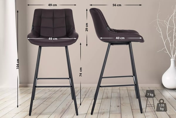 Weston Barstol i kunstlæder med brunt metalstel, sædehøjde 74 cm