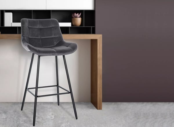 Weston Barstol Mørkegrå Fløjl med Metalstel