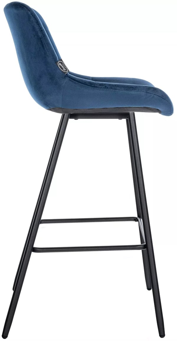 Weston Fløjls Barstol - Blå, Metalstel, 74cm Sædehøjde
