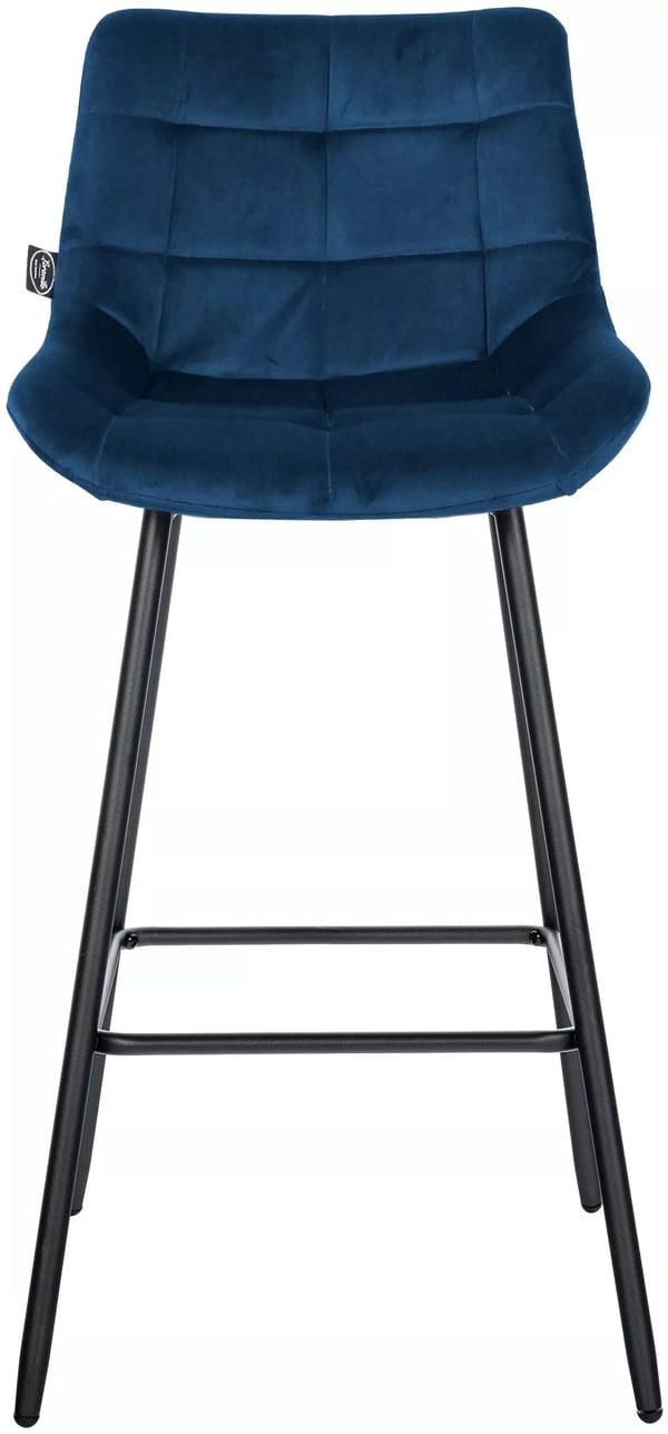 Weston Fløjls Barstol - Blå, Metalstel, 74cm Sædehøjde