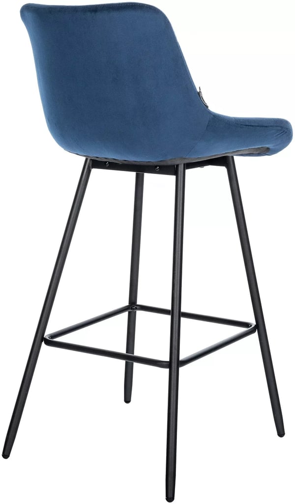 Weston Fløjls Barstol - Blå, Metalstel, 74cm Sædehøjde