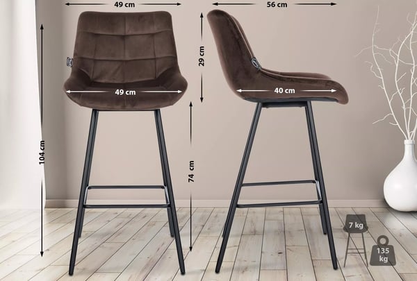 Weston fløjlsbarstol - brunt metalstel