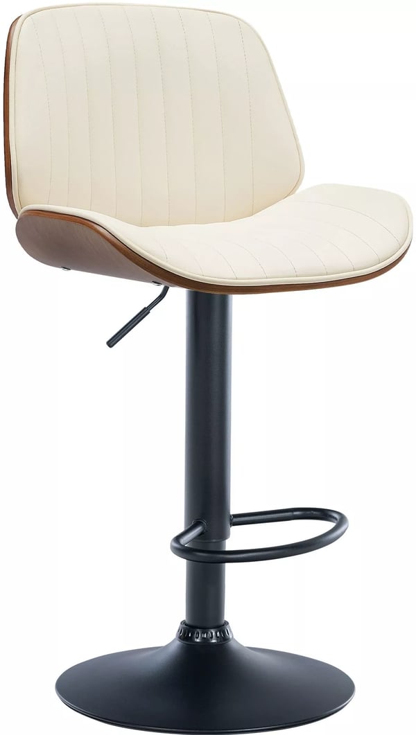 Nova Barstol Valnöt/Gräddfärgat Konstläder (PVC) med Metallställ, Höjdjusterbar, 360° Svängbar