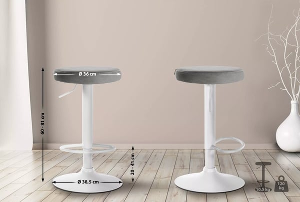 Ponte Grå Fløjl Justerbar Barstol med Metalstel