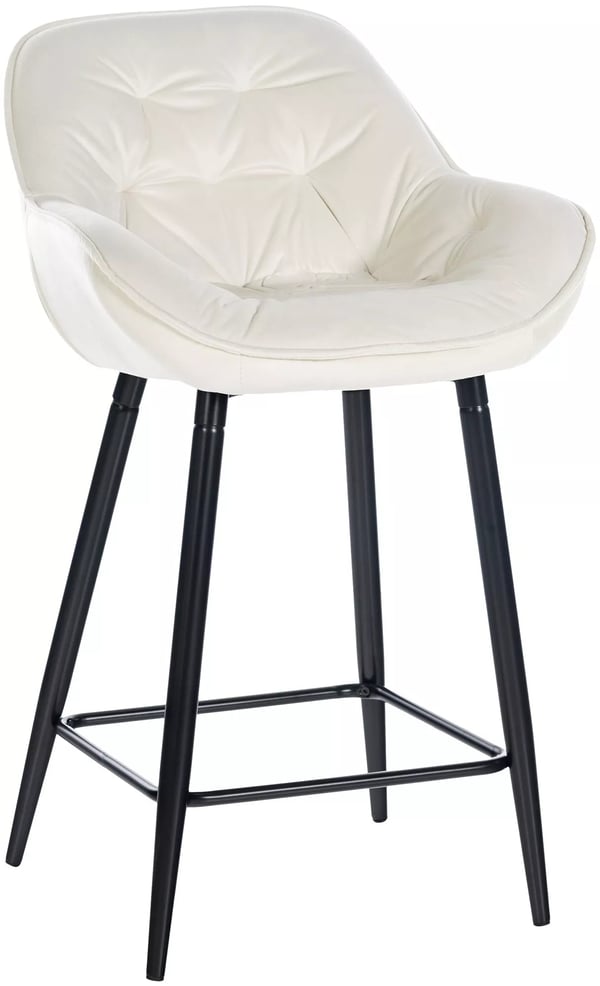 Gräddfärgad sammetsbarstol med metallram - Gibson-stil, 76 cm sitthöjd