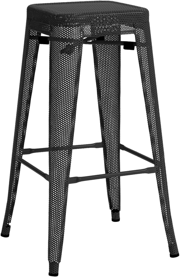 Fletcher Industriell Svart Metallbarstol med Fotstöd, Stapelbar, 77 cm Sitthöjd - Lätt att Rengöra, Golvskydd Ingår