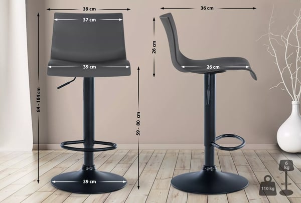 Branford Grå Plastik Barstol med Mat Sort Metalramme